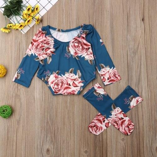 Pudcoco Newborn Baby Girl Clothes Flower Print Long Sleeve Romper Jumpsuit Leg Warmer Outfits Baby Girl Cotton Clothes