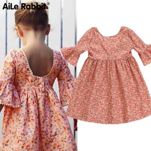 Cute Toddler Kid Baby Girl Long Sleeve Floral Party Princess Boho Pageant Dress