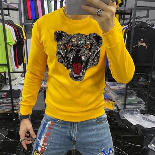 Hoodie Mens Winter European And American Personality Trend Hot Diamond Pattern When Autumn Oversized Pullover Sweatshirt