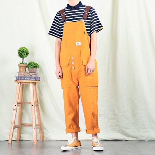 Mens overalls, 2020 Mens Straight Overalls, Mens Casual pants, Japanese Retro Multi-pocket Jumpsuit, Mens Orange Overalls