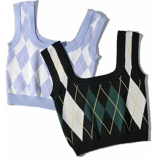 The new 2021 summer European and American womens knitted set head U-shaped diamond-shaped body slimming small vest DLSY1904