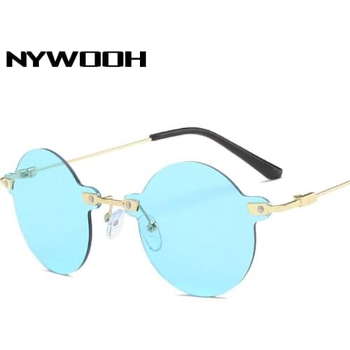 NYWOOH Vintage Round Sunglasses Women Men Brand Designer Retro Rimless Sun Glasses Ladies Clear Ocean Lens Eyewear UV400