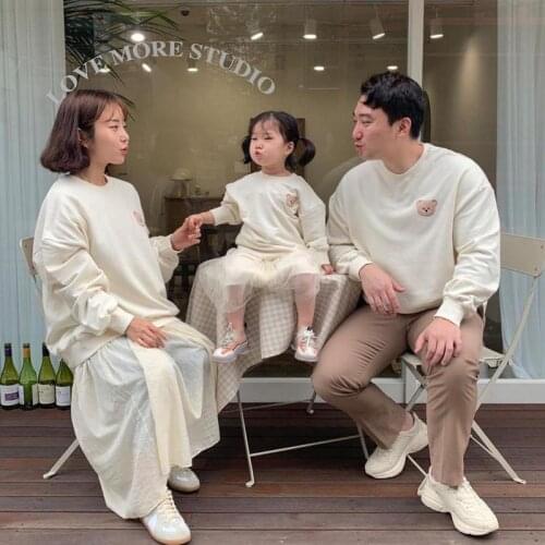 Autumn Family Matching Sweatshirt Cartoon Bear Print Long Sleeve Baby Boys Girls Sweatshirts Tops Kids Clothes Child Outfits