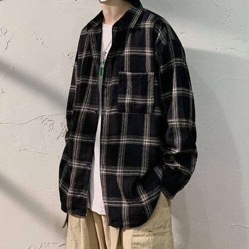 Autumn Plaid Shirt Mens Fashion Retro Casual Shirt Men Streetwear Wild Loose Long Sleeve Shirts Mens Large Size M-5XL