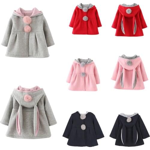 Baby Girls Coat Winter Spring Baby Girls Princess Coat Jacket Rabbit Ear Hoodie Casual Outerwear for girl Infants clothing