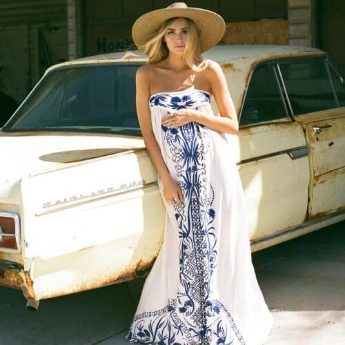 Jastie Embroidered Maxi Dress Strapless Summer Dresses Elastic Back Casual Women Dress Boho Chic Long Beach Dresses Vestidos