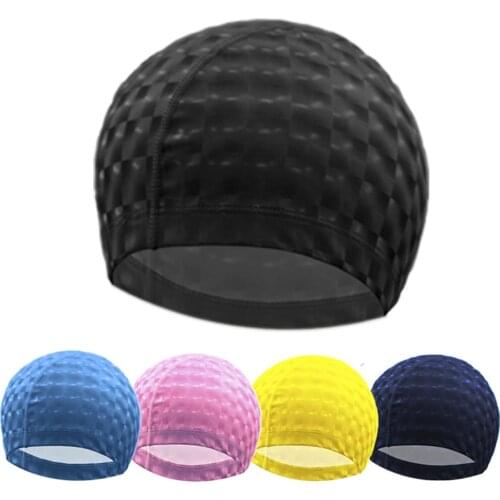 New Men Women Durable Swimming Cap Classic Delicate Texture Swimming Cap PU Waterproof Protect Ears Long Hair Swim Pool Hat