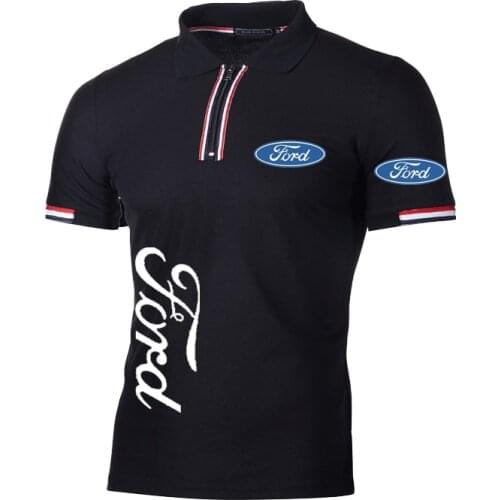NEW trend Mens polo shirt Ford Car Logo Printing Summer high quality casual Cotton Harajuku Solid color Striped Mens tops