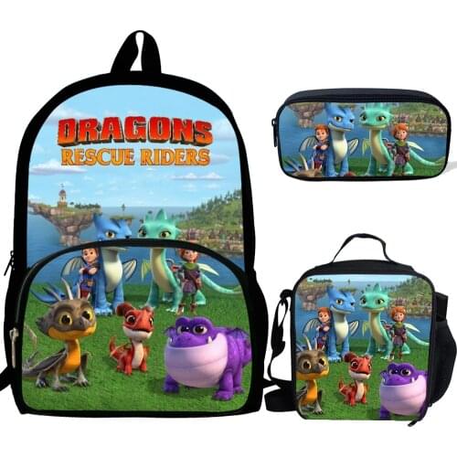 16inch Mochila Boys School Bags Dragon Rescue Riders Backpack Bag For Boys Girls Rucksack Teenagers 3 Set gift Kids Luch bag