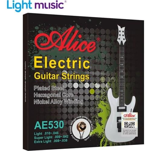 Original ALICE AE530 Electric Guitar Strings 1st-6th Light Super Light Extra Light Nickel Alloy Wound Full Set Hexagonal Core