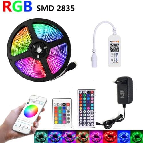 5M Luces Led Strip 12V SMD 2835 Led Lights RGB Neon Light Strips WIFI 24 44 Key Bluetooth Control Set for Room Party Decoration
