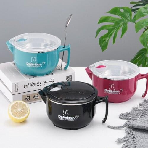 Thermal Insulation Leakproof Japanese Instant Noodle Bowl With Lid Handle Soup Bowl Breakfast Cereal Milk Cup Lunch Box