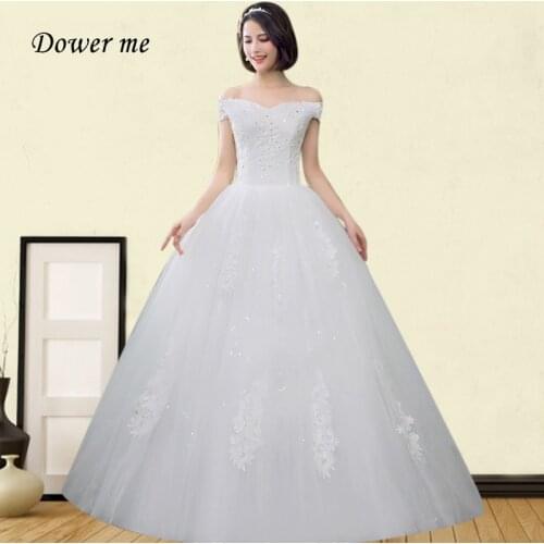 Formal Wedding Dresses GR704 Boat Neck Embroidery Vestidos De Novia Off The Shoulder Wedding Dress White Lace Up Bridal Gowns