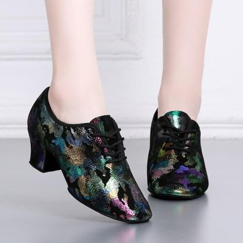 Natural Genuine Leather Shoes For Women Female Teacher Latin Dance Shoes Square Adult Soft Bottom With Modern Dance Shoes Woman