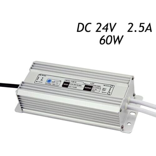 5pcs/lot AC 110~220V To DC 24V 2.5A 60W IP67 Waterproof Transformers Driver for LED Strip Aluminum Switching Power Supply