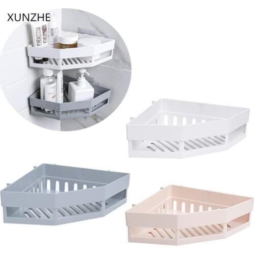 XUNZHE Bathroom Corner Seat Drain Trays Bathroom Storage Rack Container with Stand Soap Shampoo Suction Sucker Storage Holder