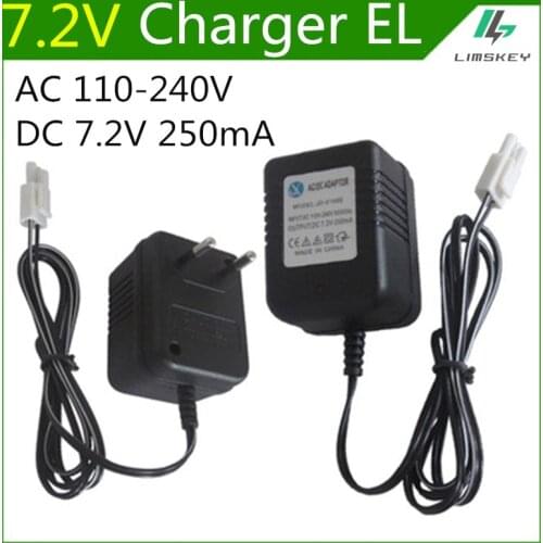 7.2V 250mA battery charger For 7.2 V AA NiCd and NiMH battery charger For RC toy car EL plug AC 110-240V DC 7.2V 250mA