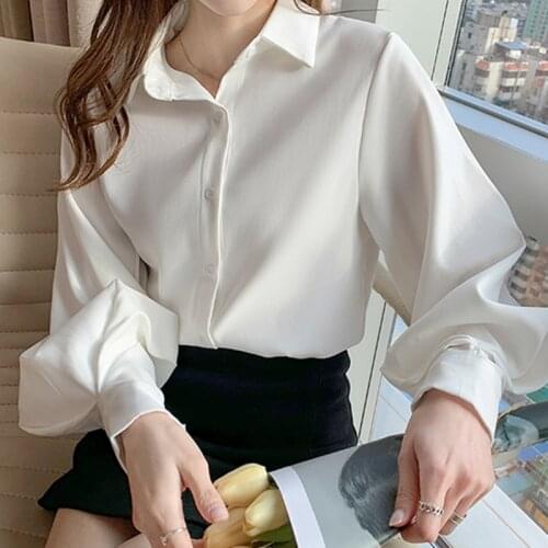 Women Solid Shirt Chic Korean Office Ladies Casual Tops And Shirts Female Long Sleeves Blouses Summer