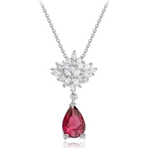 SLBRIDAL Copper Alloy Micro Pave Cubic Zirconia Pearls Bridal Wedding Necklace CZ Pendant Women Banquet Party Fashion Jewelry