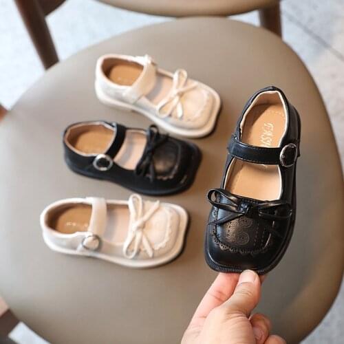 1-6 Year Old Fashion Lace Bow Child Flats Princess Dress Shoes Elegant Baby Girl Leather Kids Shoes For Little Girls 2021 Autumn