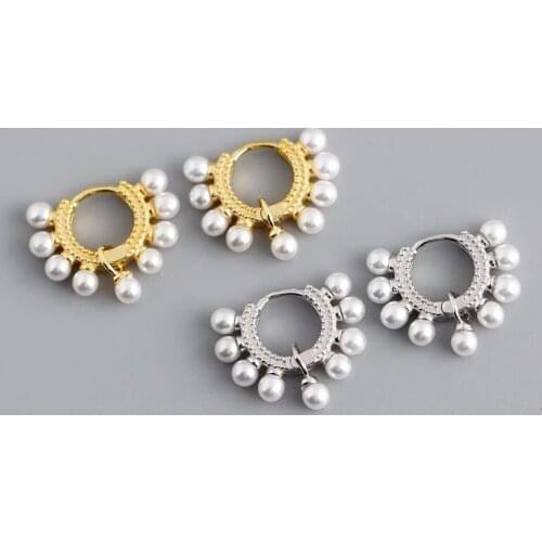 925 Sterling Silver Tassel Round Pearl Hoop Earrings For Women Personality Hot Selling Fashion Punk Jewelry eh817