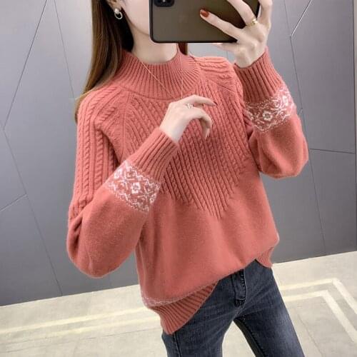 Autumn Winter New Pullover Sweaters Women Clothing Oversized Loose Embroidery Long Sleve Korean Splice Knit Jumper Poleras Mujer