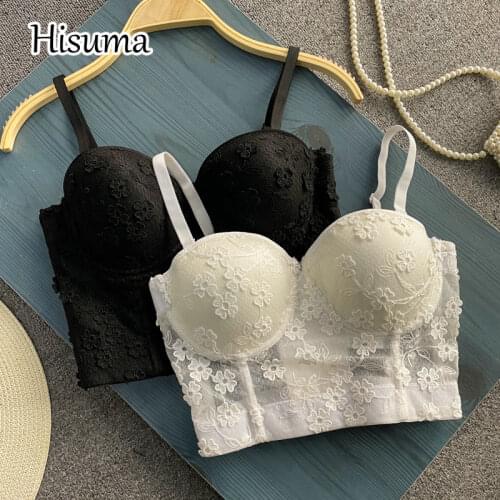 2021 autumn new womens V-neck strap hollow out lace camisole Tube top bra one piece belt pad wireless Corset female underwear