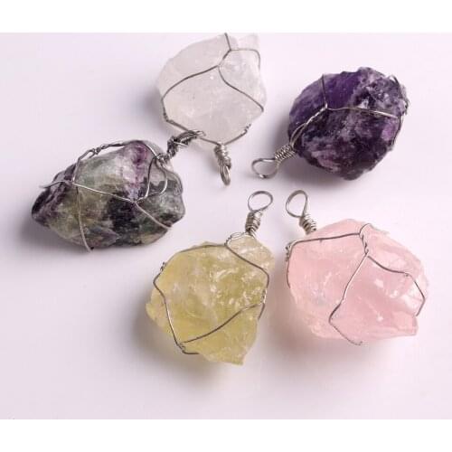 12pcs Chakra Energy Pendulum Irregular Natural Crystal Chakra Stone Quartz Winding Pendant Necklace For Jewelry Making