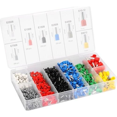 1200pcs Assorted E Tube Crimping Terminal Insulated Electrical Wire Connector Set with Storage Box