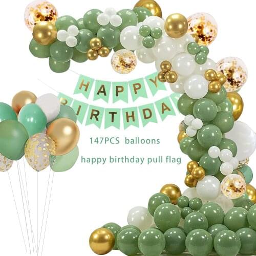 137PCS Green Balloon Wreath Arch Set Olive Green Gold Metal Confetti White Balloon Bridal Wedding Baby Welcome Party Decor