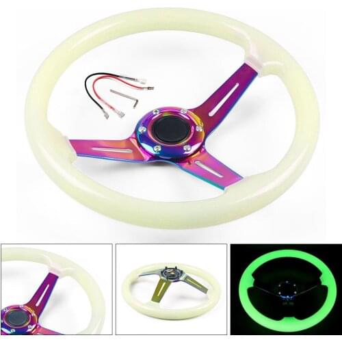 14inch 350MM Luminous Acrylic Steering Wheel & Horn Button 6 Holes Neo Chrome Steering Wheel Depth 71MM TT102088
