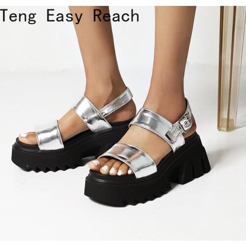 2021 Summer Ankle buckle Back Strap Block Casual Sandals Women Platform Casual Sandals Women Gladiator Summer Shoes silver