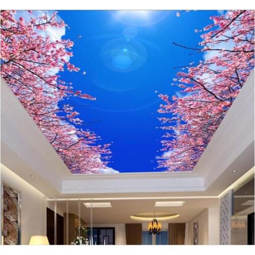 3d room wallpaper custom mural non-woven blue sky white clouds cherry blossom ceiling murals photo 3d wall mural wallpaper