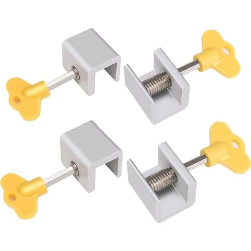 4 Sets Adjustable Sliding Window Locks Stop Aluminum + plastic Door Frame Security Lock with Keys Home Office Safety window