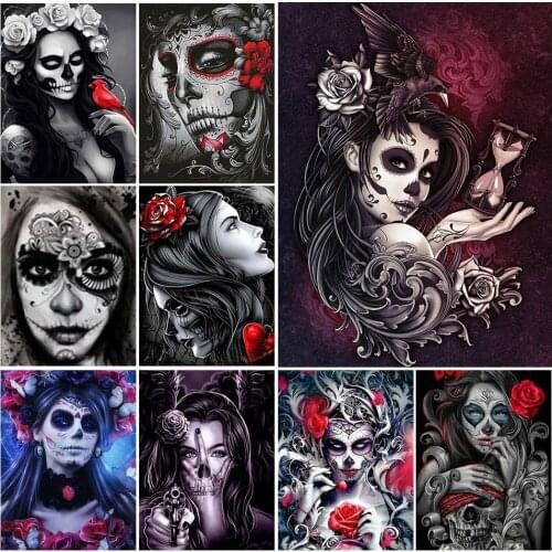 5D DIY Diamond Painting Full Square Skull Girl Cross stitch Diamond Embroidery Halloween Gift Mosaic Picture Rhinestones Decor