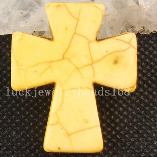 Free Shipping Women Fashion Jewelry New Yellow Howlite Cross Pendant Bead C3573