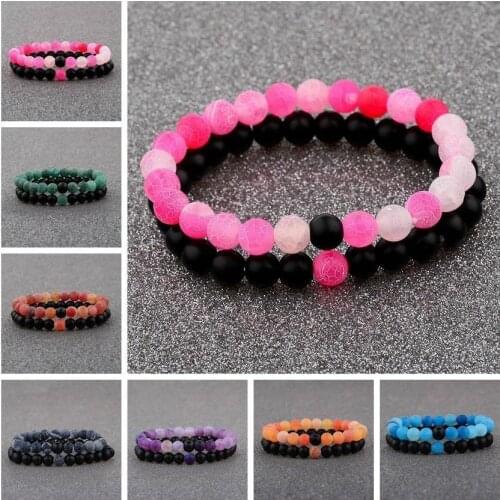Yingwu 2pcs/set Distance Bracelet Naturelle Yin Yang Stone Beads Bracelets for Women Men Couples Valentines Day Jewelry