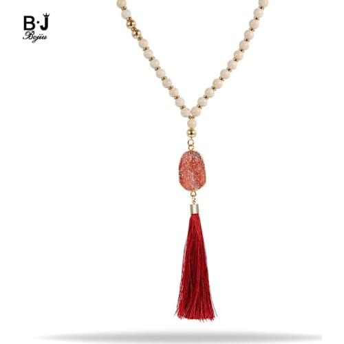 BOjiu Brand Women Necklaces Beaded Necklaces Natural Stone Pendant Pendant Necklaces NKS167