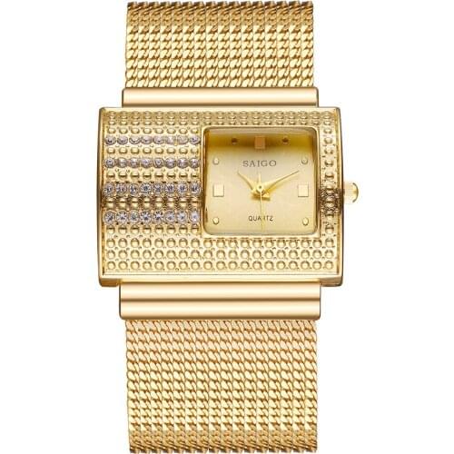 Women Fashion Square Rhinestone Watches Luxury Stainless Steel Waterproof Quartz Ribbon Strap Wristwatches Relogio Feminino