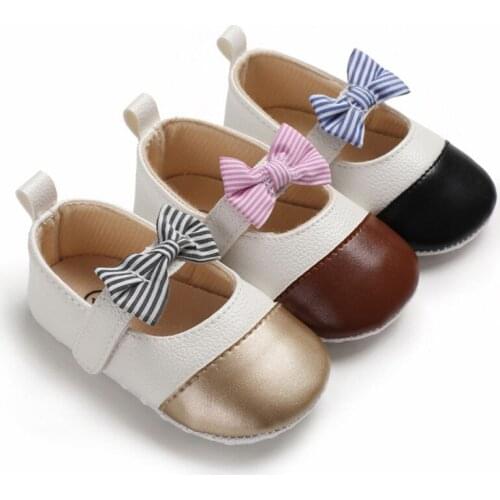 Baby PU Crib Shoes Baby Girl First Walkers Baby Non-slip Princess Shoes Bow Soft Soled Footwear Crib Shoes 2019