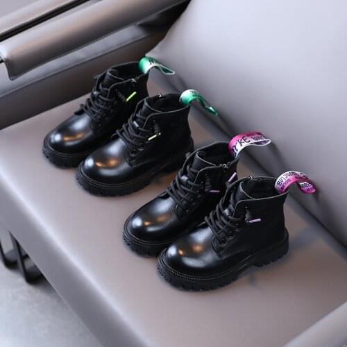 Childrens boots 2021 autumn and winter new boy genuine leather boots girls motorcycle boots