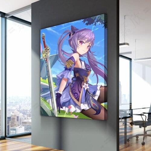 Genshin impact Game poster Keqing Ray girl home decor hd painting wall painting bedroom anime Study Bedroom Bar Cafe Wall