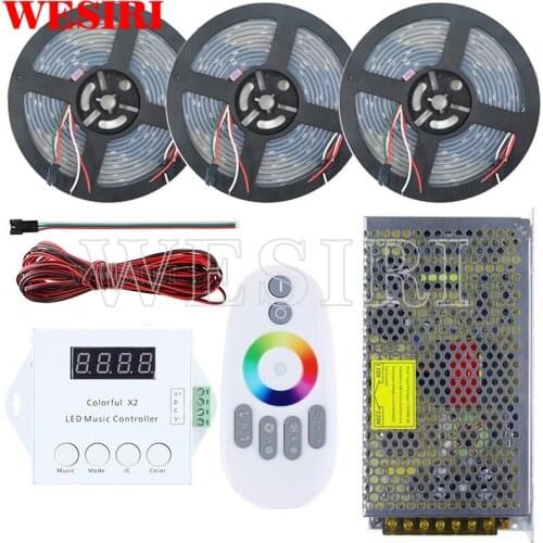 DC5V 5m/10m/15m 300leds WS2812B Individually Addressable LED Pixel Strip Waterproof+Remote Music Controller+Power Supply Kit