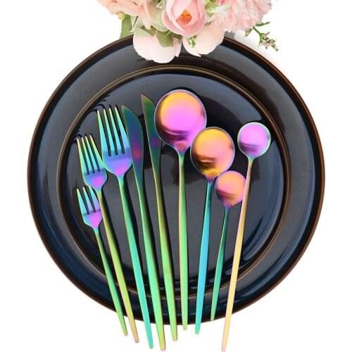 JANKNG Rainbow Cutlery Stainless Steel Flatware Knife Fork Spoon Dinnerware Set Luxury Cutlery Set Gift Flatware Tableware Set