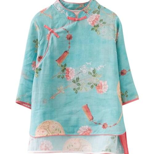 Chinese Vintage Women Blouse Traditional Clothing Print Hanfu Tops 2021 Summer Blusas New Elegant Loose Female Shirt Ropa Mujer