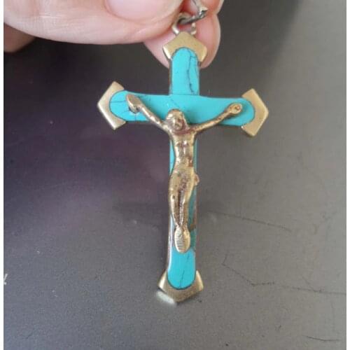 Nepal Handmade Brass Golden Amulet Pendants Jesus Cross TBP214