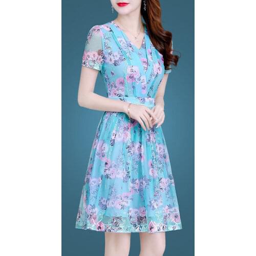 Summer Women Dress Elegant Floral Retro Chiffon Vintage Vestidos Valentines Day Party Dress Plus Size S~4XL 7430
