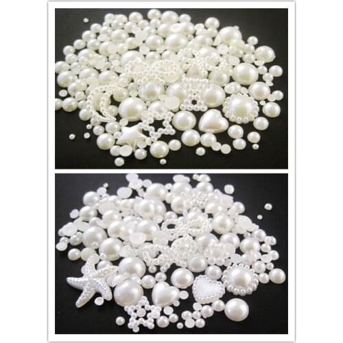 Lucia crafts 50g/lot,Approx 1300pcs Random Mixed Sizes Shapes Flatback Pearls DIY Handmade Accessories Materials F0309