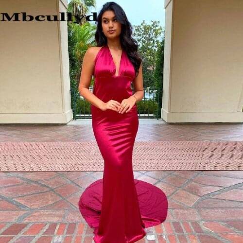 Mbcullyd Red Mermaid Prom Dresses 2020 Wholesale Evening Dress For Women Formal Long Sweep Train vestidos de fiesta de noche