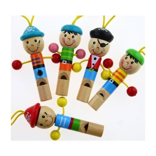 Mini Wooden Pirate Whistle Musical Cute Doll Keychain Colorful Developmental Educational Good Funny Toys Gift For Baby